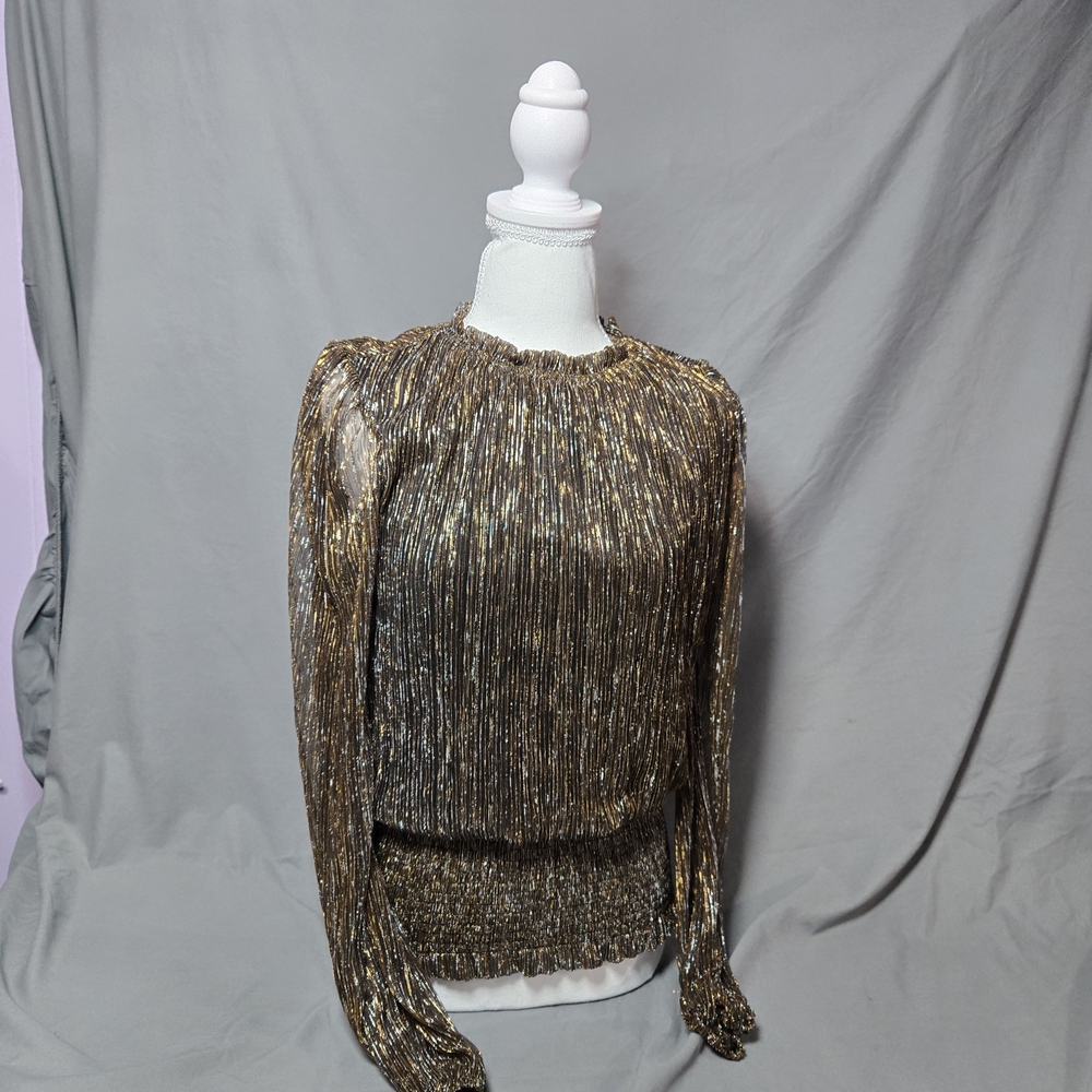 Medium Joie Black and Gold Long Sleeve with Smocked Bottom